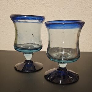 Handblown In Mexico Cobalt Blue Glass Goblets